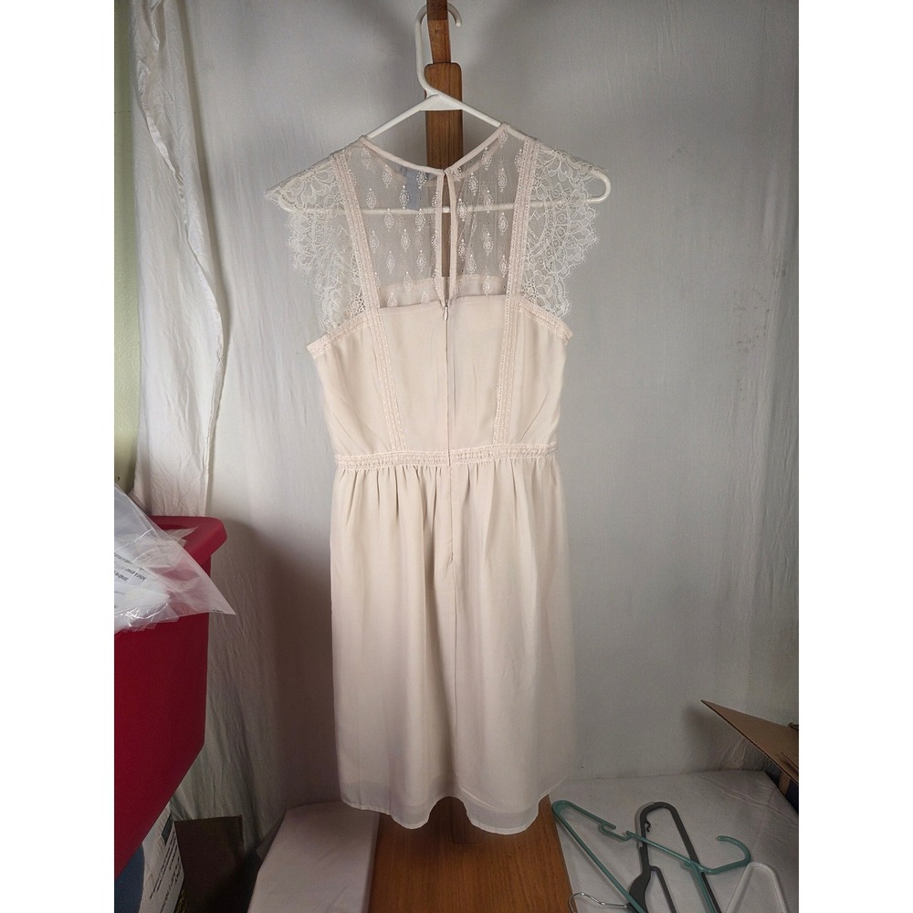 HM Cream Lace Overlay Sleeveless  Dress Size 4 Beige Wedding Guest Mini - Picture 2 of 5